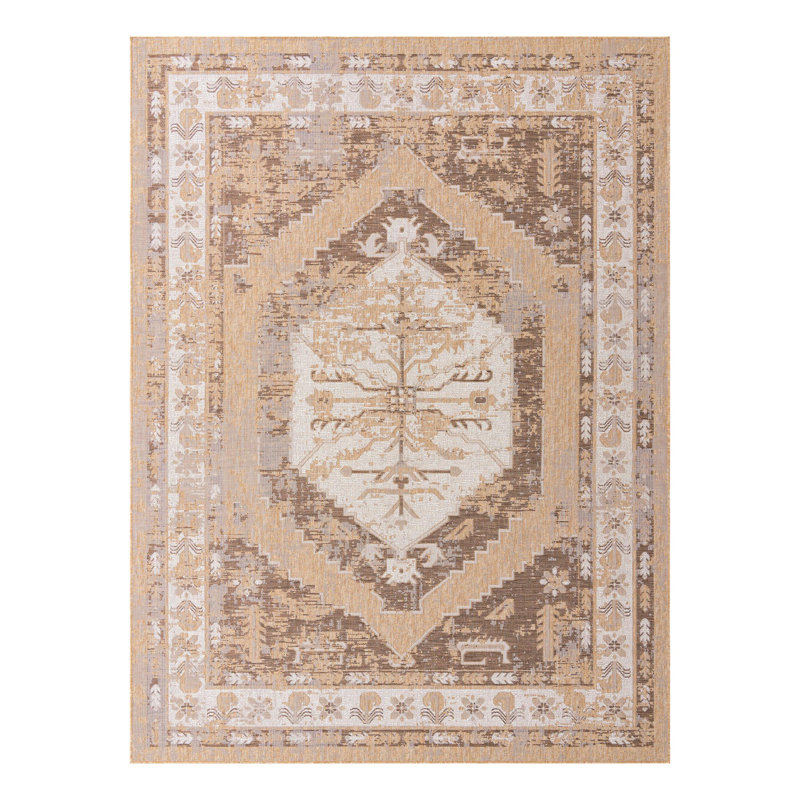 Tapis intérieur / extérieur en polypropylène tissé à la machine Oriental, Rectangle 9 pi x 12 pi