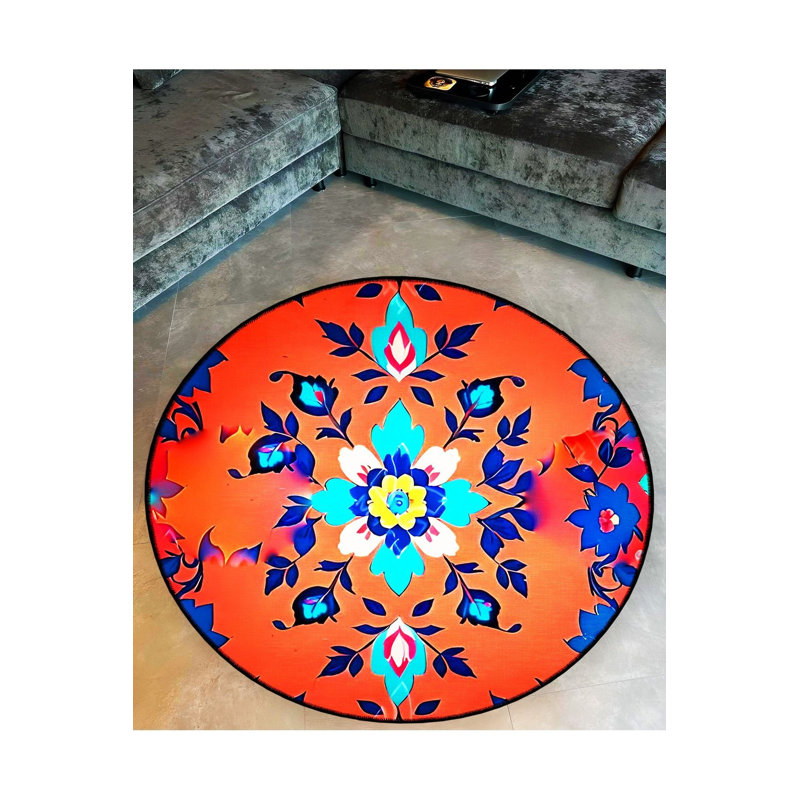 Tapis rond rond lavable à la machine, Sous-tapis rond 2 pi 8 po inclus