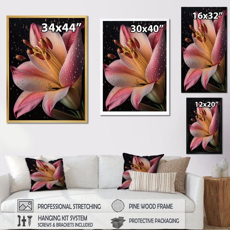 La beauté du lys rose en fleurs I, Cadre doré à une seule photo, H 32 po x l 24 po x P 1 po