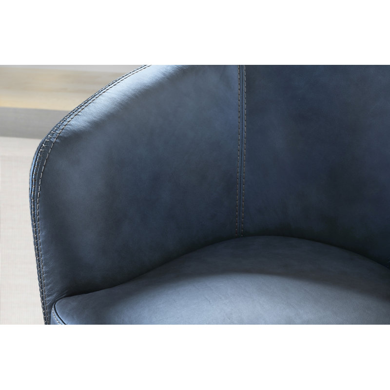 Azurdee Top Grain Genuine Italian Leather Swivel Barrel Chair (Set of 2), Vintage Navy