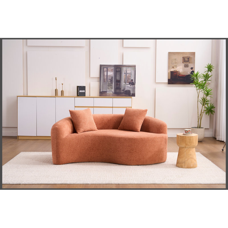 Canapé d'angle incurvé en chenille LY-042 : double profondeur (54 et 68 cm), orange, sans assemblage, compact pour petits espaces, 181 kg, 170 cm de longueur