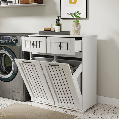 Laundry Cabinet ,With 2 Removable Laundry Basket  And 2 Drawers