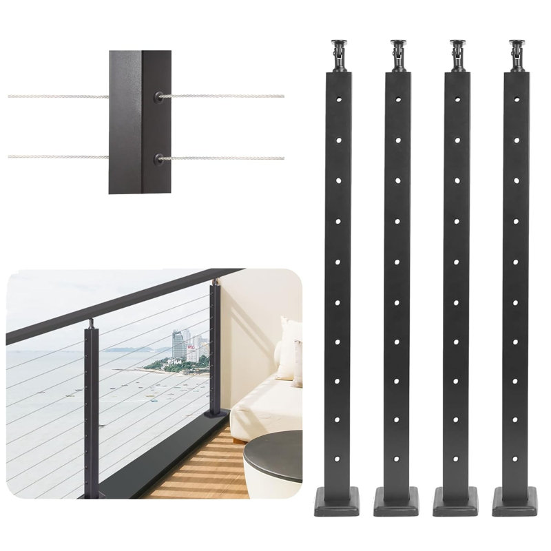 4pcs Level-drilled Cable Railing Post-frosted