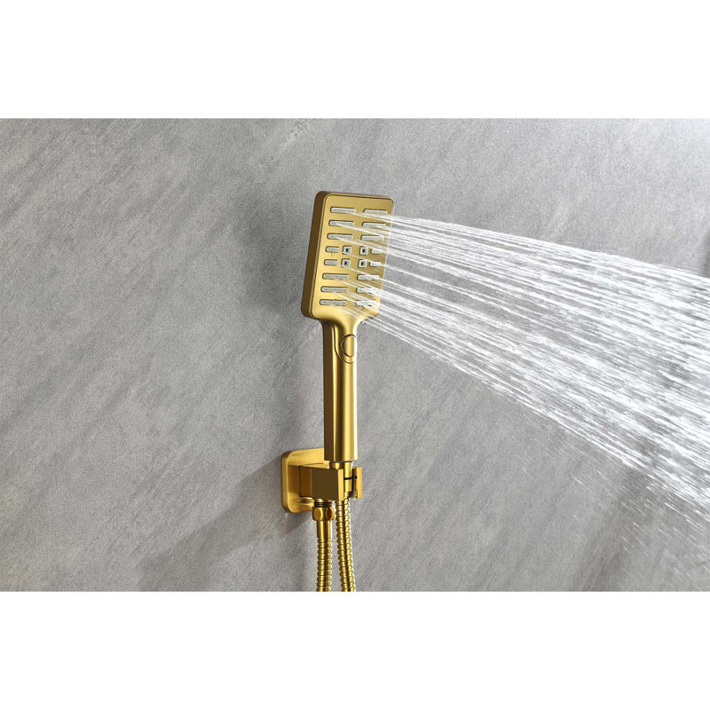 Dual Function Complete Shower System with Rough in-Valve, Brushed Gold