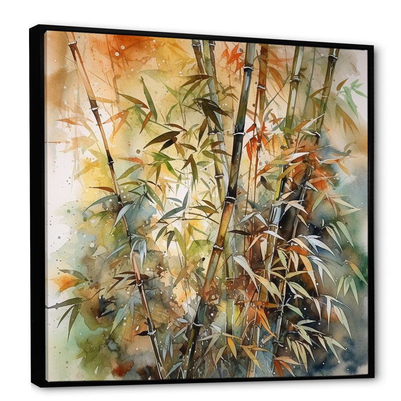 «Ritva Green Floral Bamboo Bliss I», reproduction sur toile, H 16 po x l 16 po x P 1 po, Cadre flottant noir