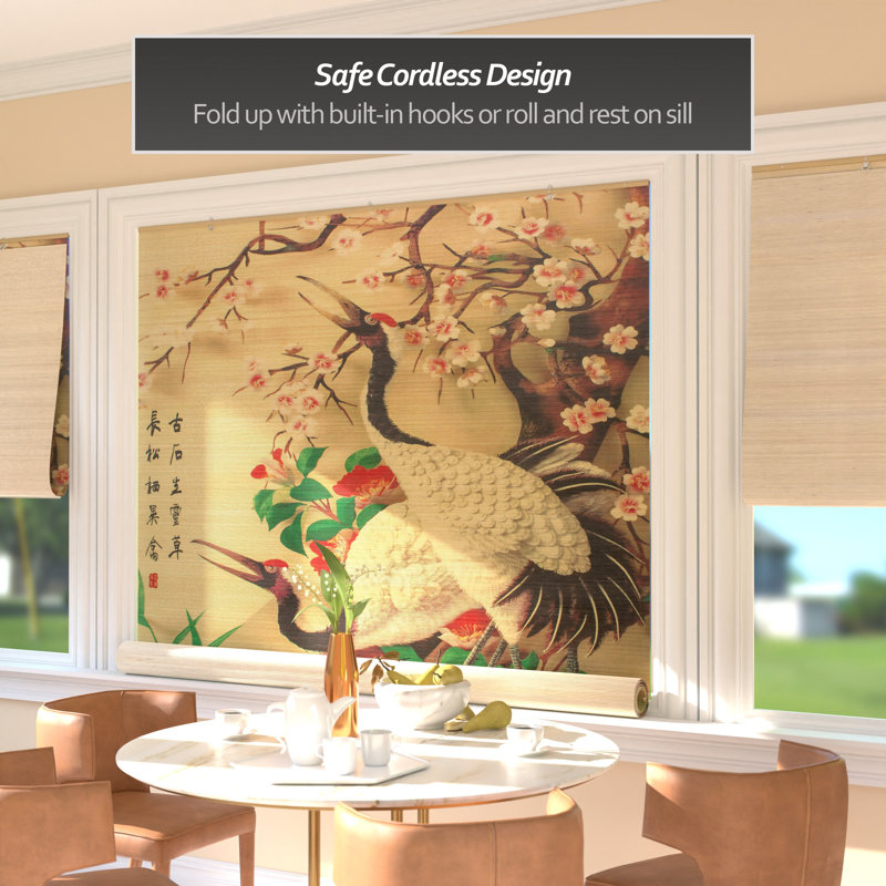 Bamboo Window Shade Blind - Red-Crowned Cranes 36" W, 72"W x 72"L