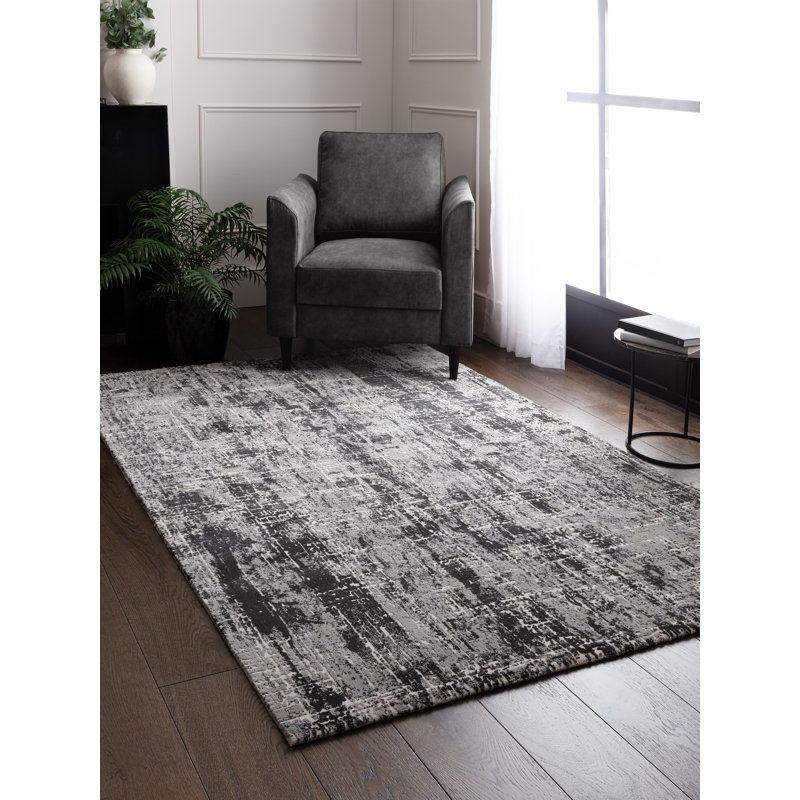 Abrienne Soft Shiny Modern Black/Grey Rug, Rectangle 200 x 290cm