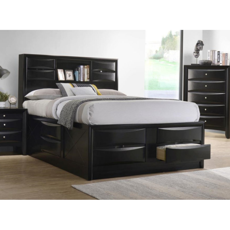 Havran Platform Bed with Storage in Black, Queen