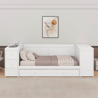 Twin Size Daybed With Trundle, Storage Arms And Charging Station