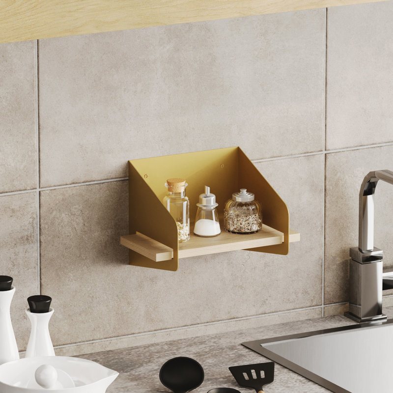 Locelso 100% WOODEN Floating Shelf, Gold, 20cm H x 30cm W x 19cm D