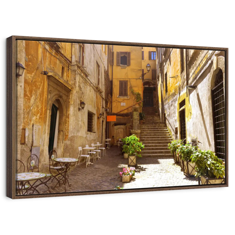 Rue romaine pittoresque, Cadre flottant noyer, 31 po x 21 po