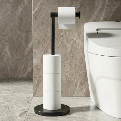 Extra Weighted Base Toilet Paper Holder Stand - SUS304 Rust Proof Free Standing Tissue Roll Holder For 4 Rolls, No Tipping, No Slipping, Matte Black