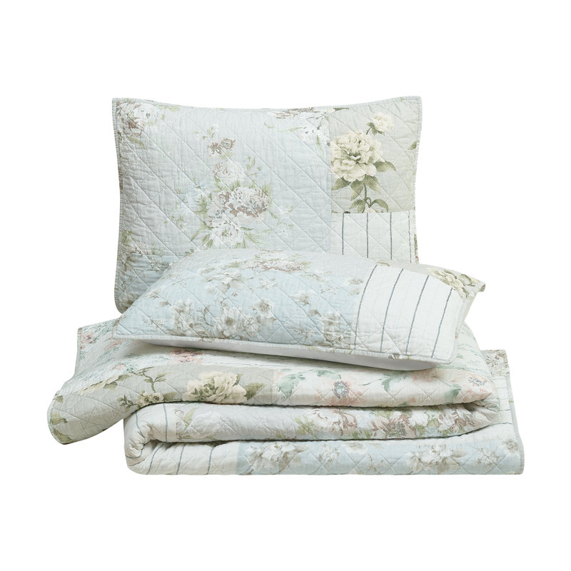 Claire Full/Queen White Cotton Patchwork Quilt Set