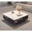 Italian Light Luxury 28" Square Sintered Stone Coffee Table With Solid Wood Storage Drawers, Fully Assembled, Matte Black & White-1696713653