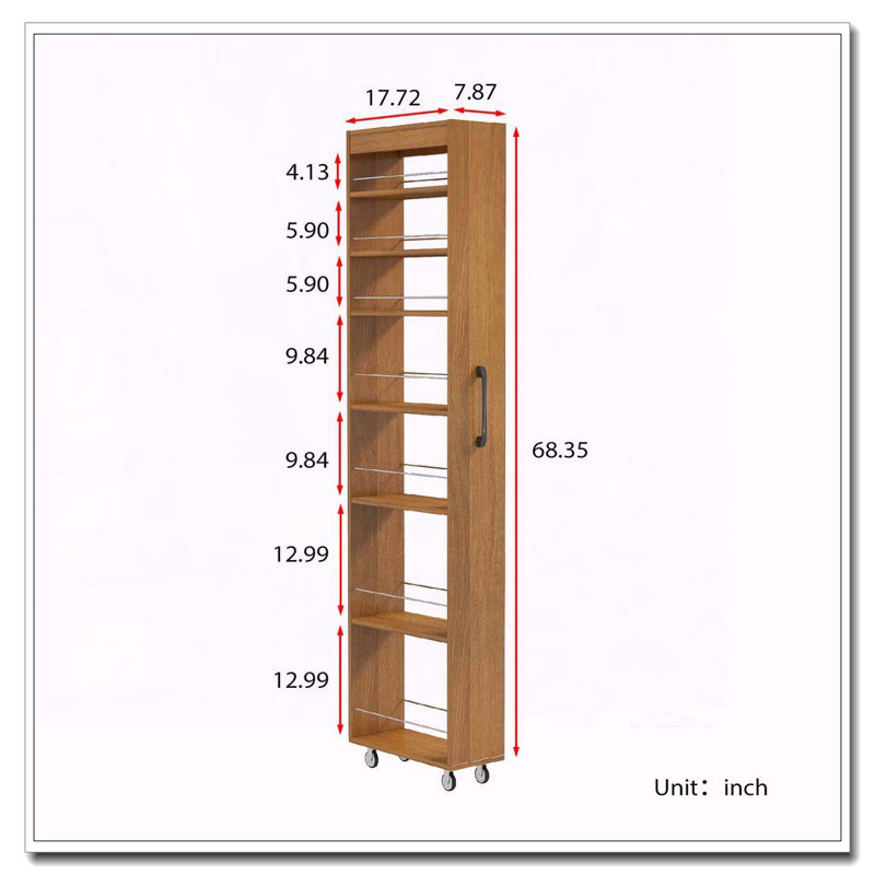 Étagère de rangement mobile à 7 niveaux avec roulettes, Chêne