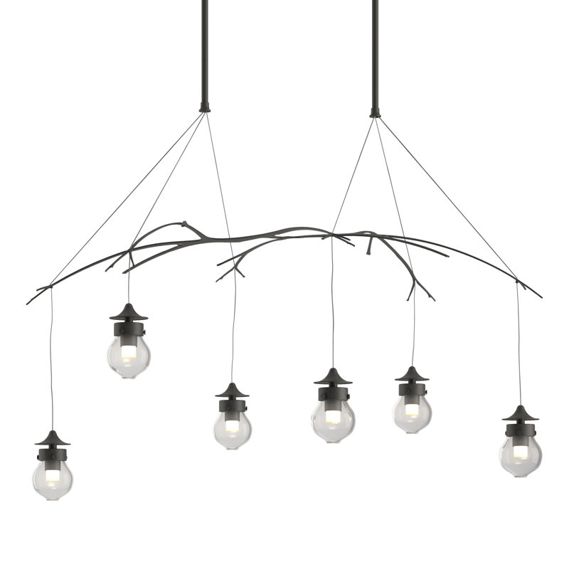 Luminaire suspendu en verre Kiwi, H 61,5 po, Fer naturel