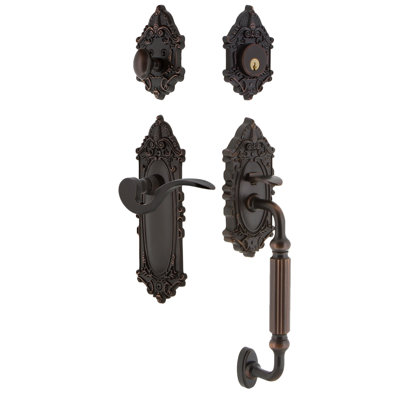 Nostalgic Warehouse Victorian Plate F Grip Handleset with Single Cylinder Deadbolt and Manor Lever