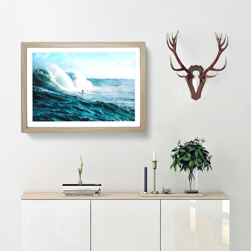 Surfs up - Picture Frame Painting Print, 24cm H x 33cm W x 2cm D, Oak Framed
