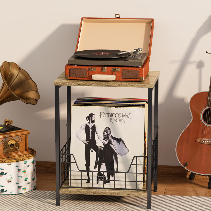 Rustic Brown Record Player Stand, 2-Tier End Table, Versatile Storage For Living Room And Bedroom