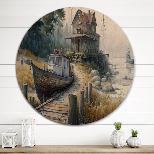 Longshore Tides Gold Modern Fishing Boat III On Wood Print