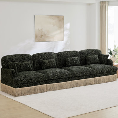 131-Inch Modular Sectional Sofa With Leopard Chenille Upholstery, Ergonomic Support, Deep Seating, Tassel Trim, And Tool-Free Assembly.