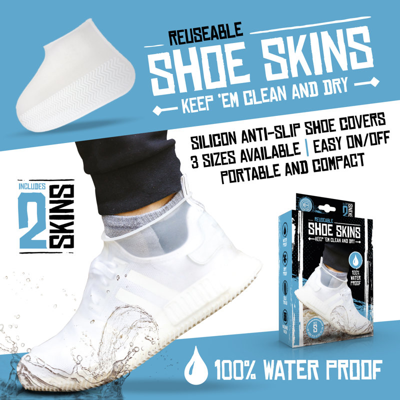 Reusable Shoe Covers - Pair of Waterproof Silicone Rain Protectors - Small