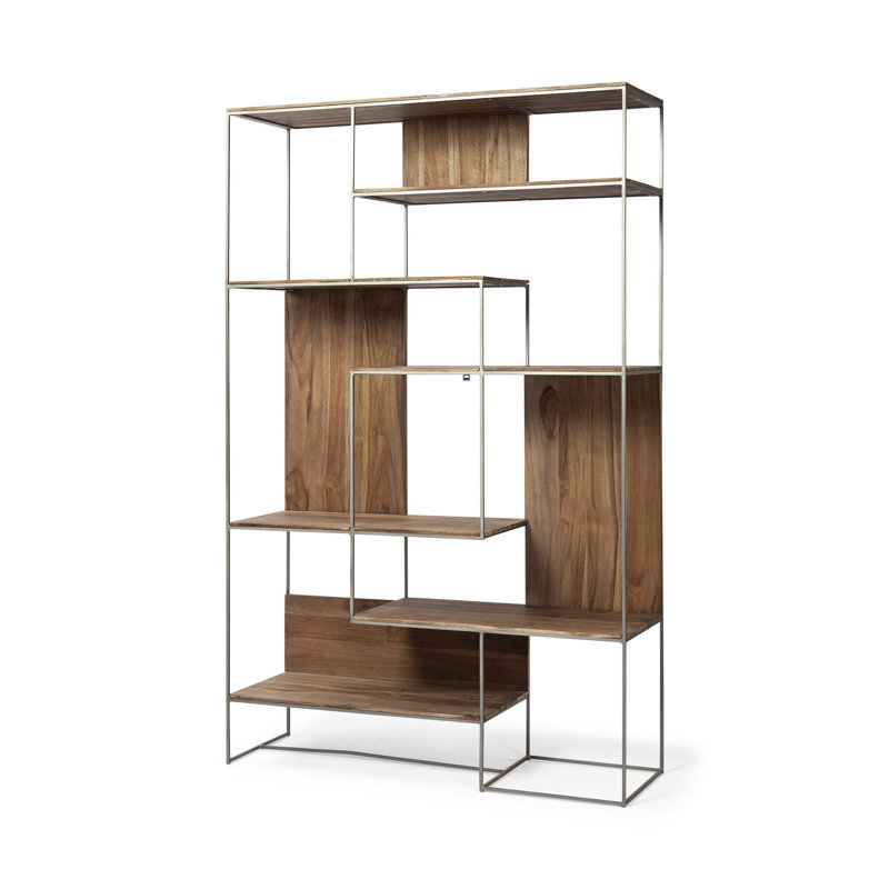 Bibliothèque en métal H 75,5 "x l 47,25" Pawnee, Brun / Argenté