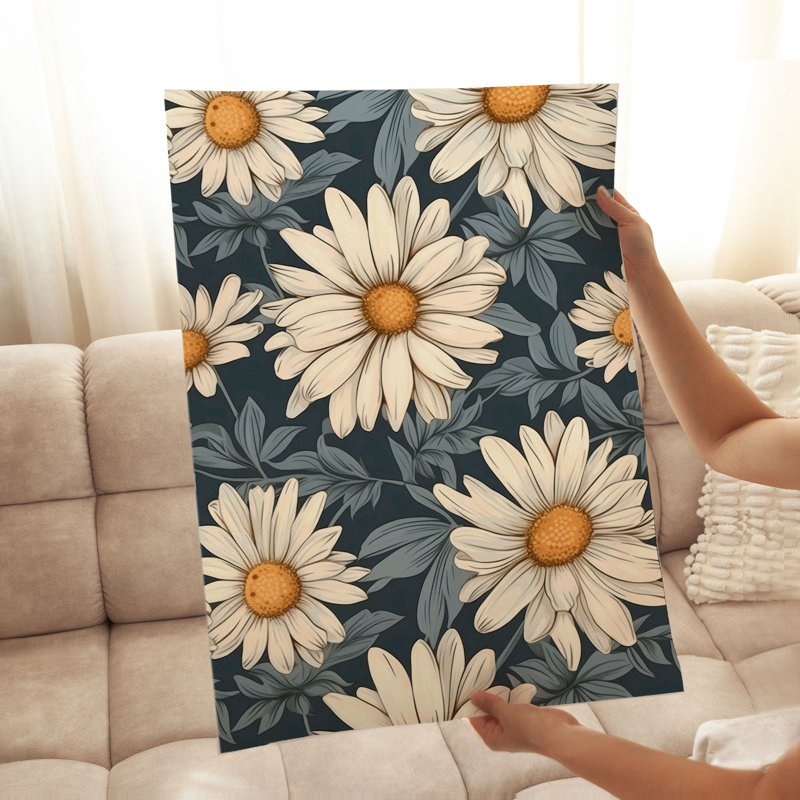 Motif floral de marguerites florales, motif de chalet non encadré, H 36 po x l 24 po