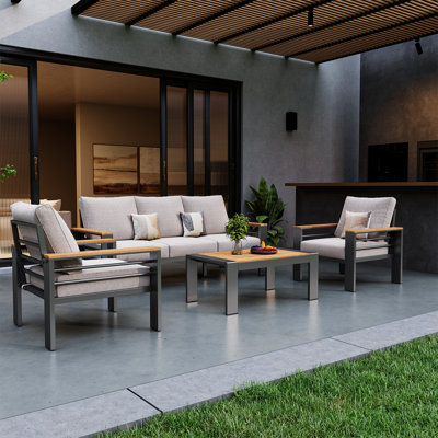 Outdoor Aluminum Patio Furniture Set, 5-piece Conversation Seating Group With Removable Cushions