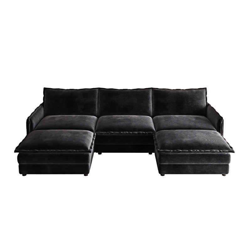 Upholstered Sofa Couch With Ottomans, Black