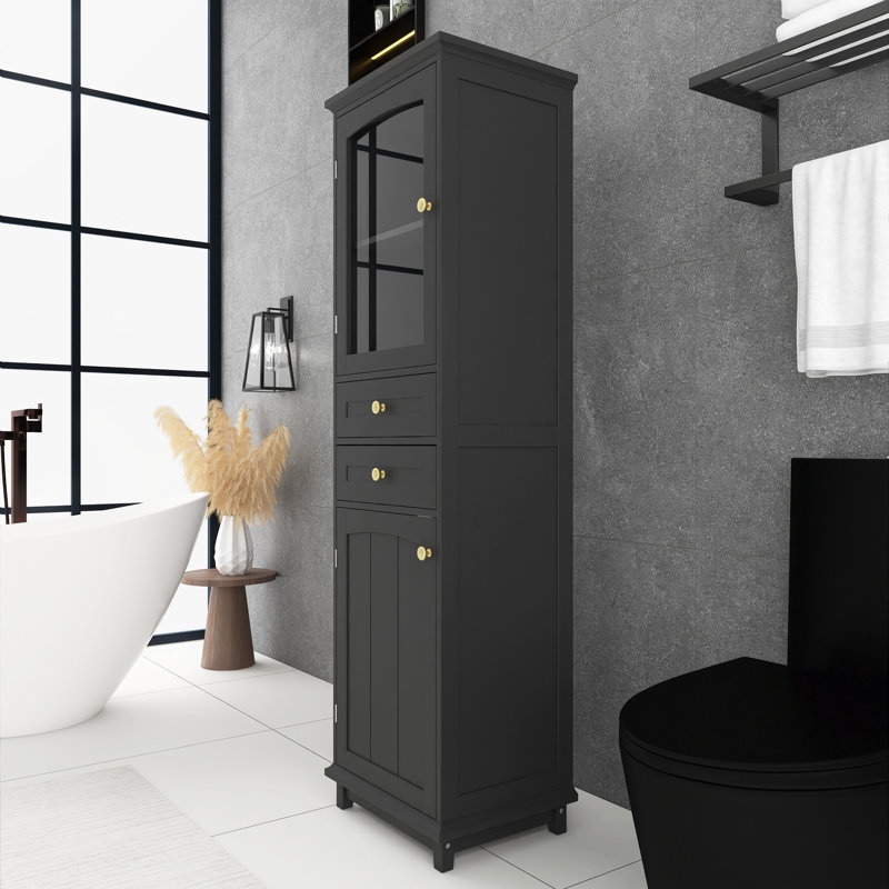 17.7 In. Wood Freestanding Bathroom Storage Cabinet In Black With 2 Drawers, 2 Adjustable Shelves, Black