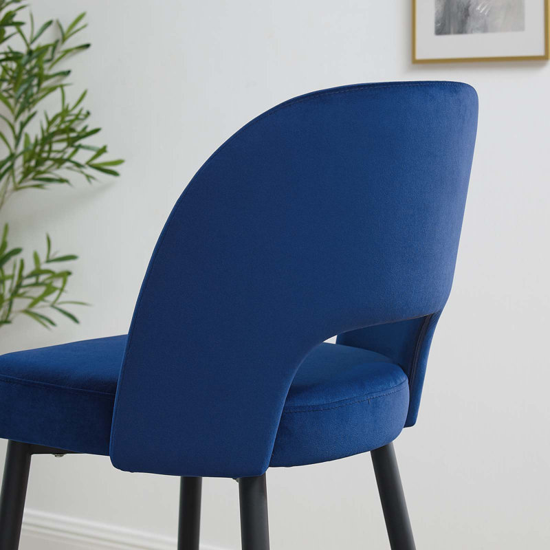 Tabouret de comptoir en velours gris anthracite Rouse Performance, Noir, Bleu marine