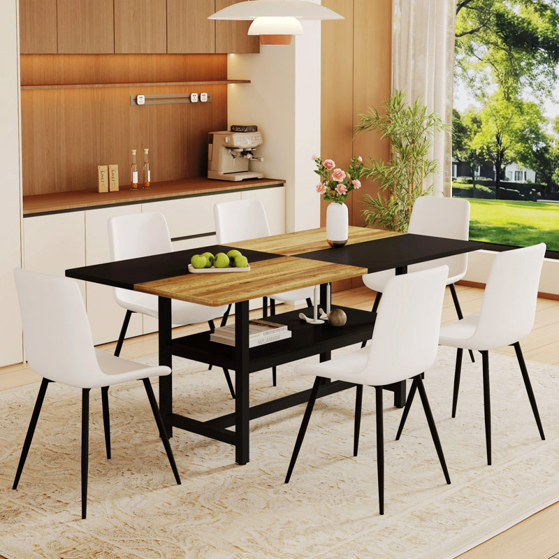 Ensemble table et chaises, table de salle à manger en bois avec rangement, une table rectangulaire avec chaises, White