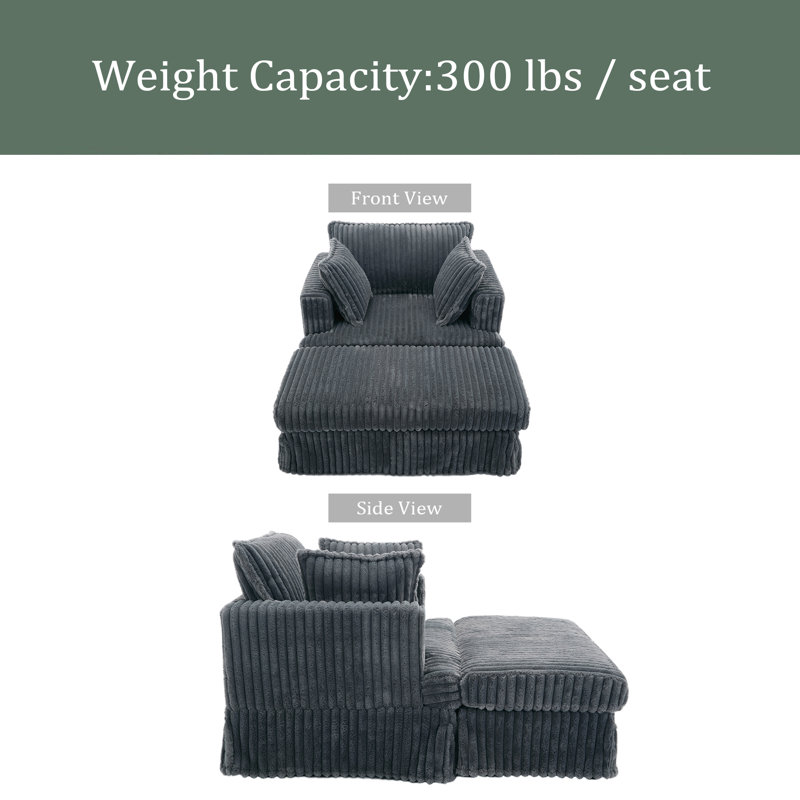 Chaise longue surdimensionnée en velours côtelé avec repose-pieds, Gris clair