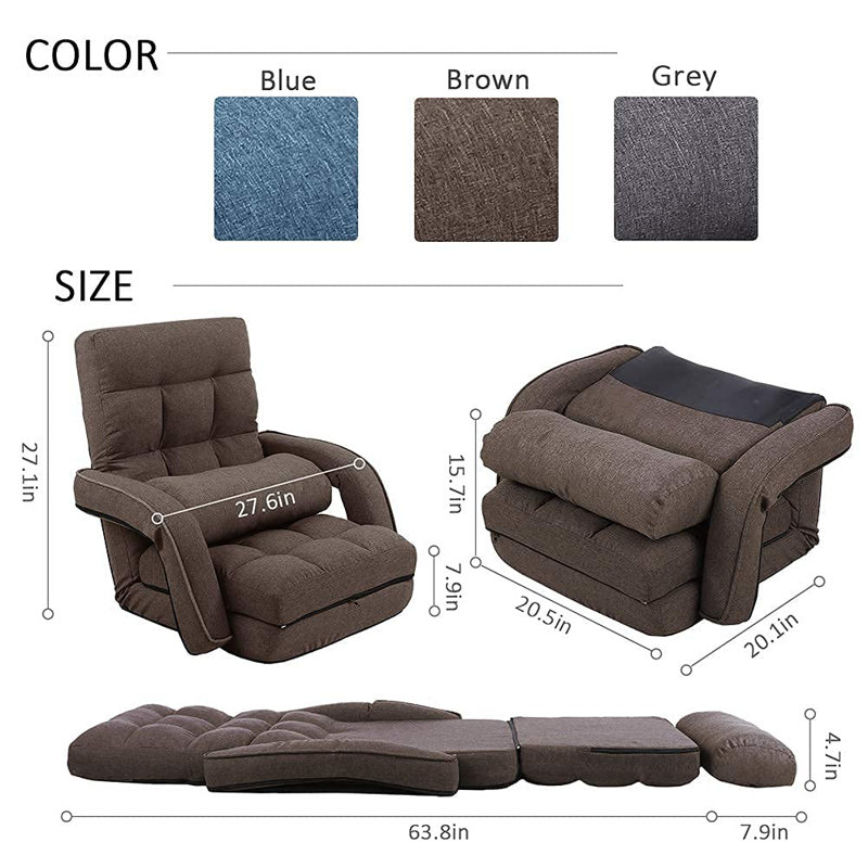 Reclining Floor Gaming Chair Foldable Chaise Lounge Game Chair For Adults With Armrest, Brown