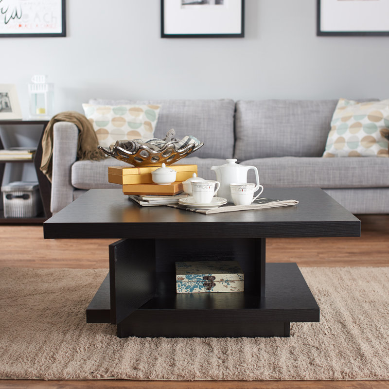 Pedestal Coffee Table with Storage, Black