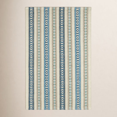 Long Slade Indigo Hand-Woven Striped Cotton Rug