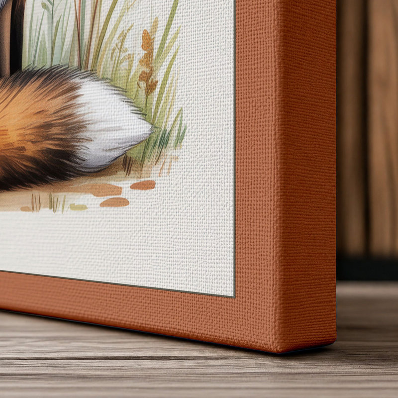 Red Fox in Bloom Boho 1 Piece Wrapped Canvas Wall Art, 24x16 - 61.0 x 40.6 cm, Terracotta Border