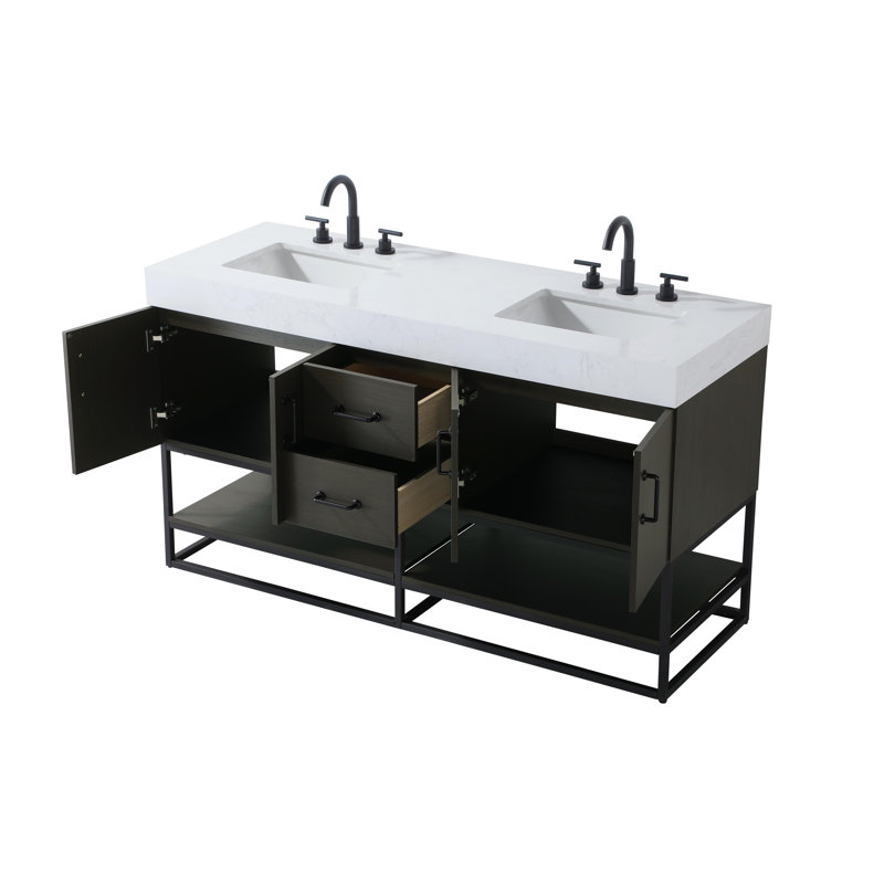 60 inch Double Bathroom Vanity, Mocha Brown