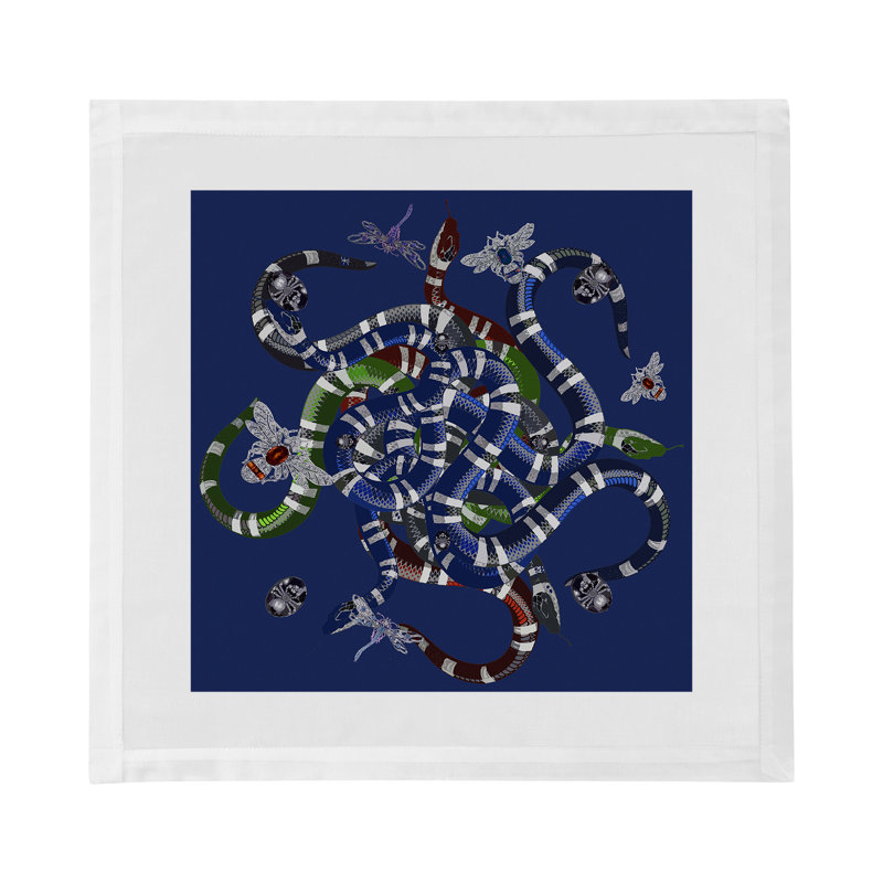 Ouroboros Cotton Blend Square Napkins, Blue