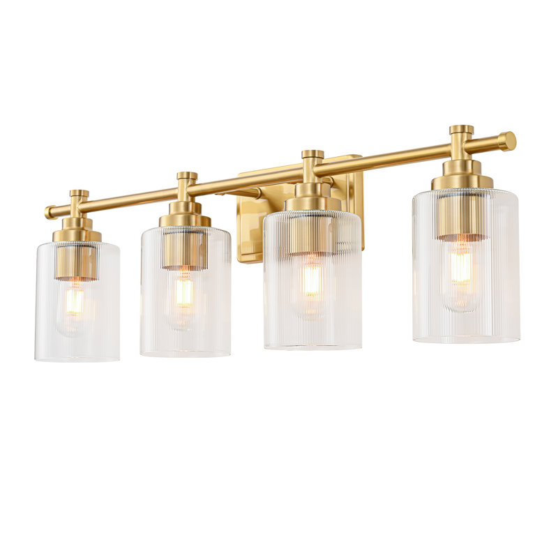 Applique murale moderne à 3 lumières Eastwood, Verre nervuré, H 9,13 po x l 30 po x P 6 po, 4 lumières