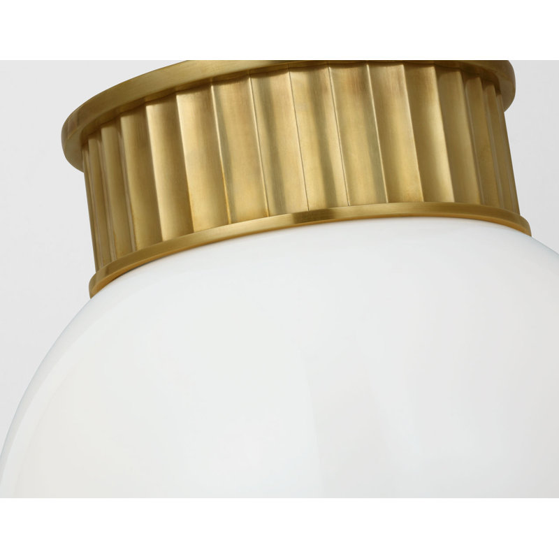 Cavill Flush Mount with White Glass, Natural Brass, 13.25" H x 11.5" W x 11.5" D
