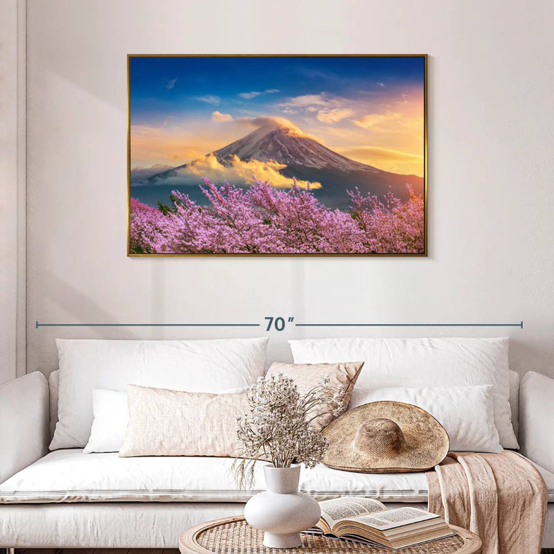 Mont Fuji, Cadre flottant doré, 43 po x 29 po
