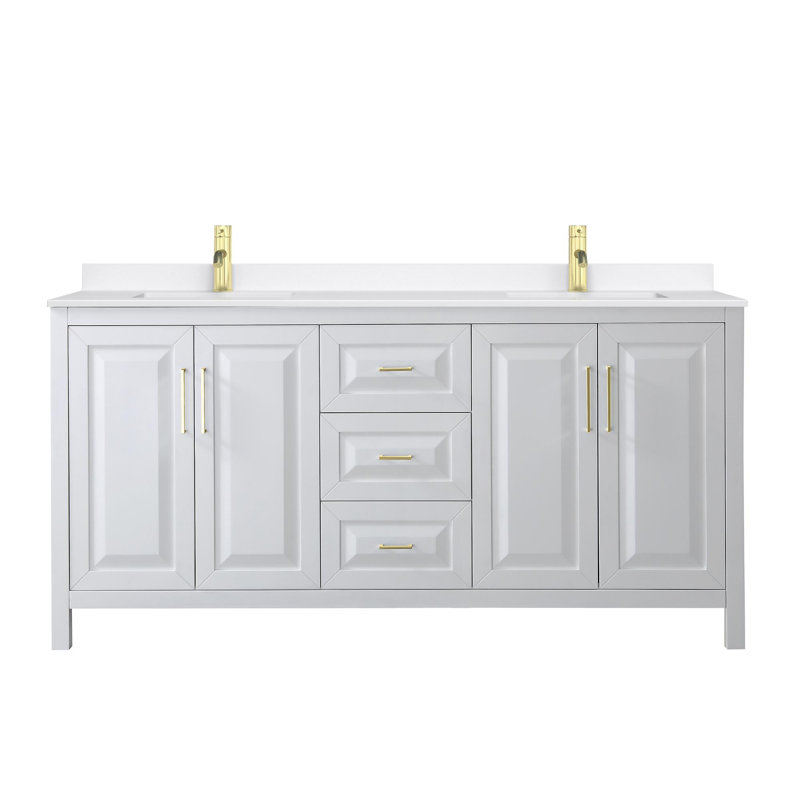 Daria 72'' W Vanity, White Quartz, White, Brushed Gold