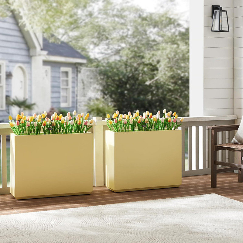 Bright Yellow Tall Galvanized Steel Outdoor Planter Box