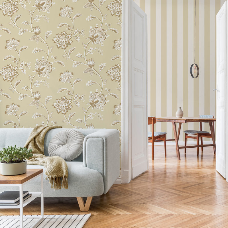 Lark Manor 10.5m x 52cm Floral Wallpaper Roll, Cream