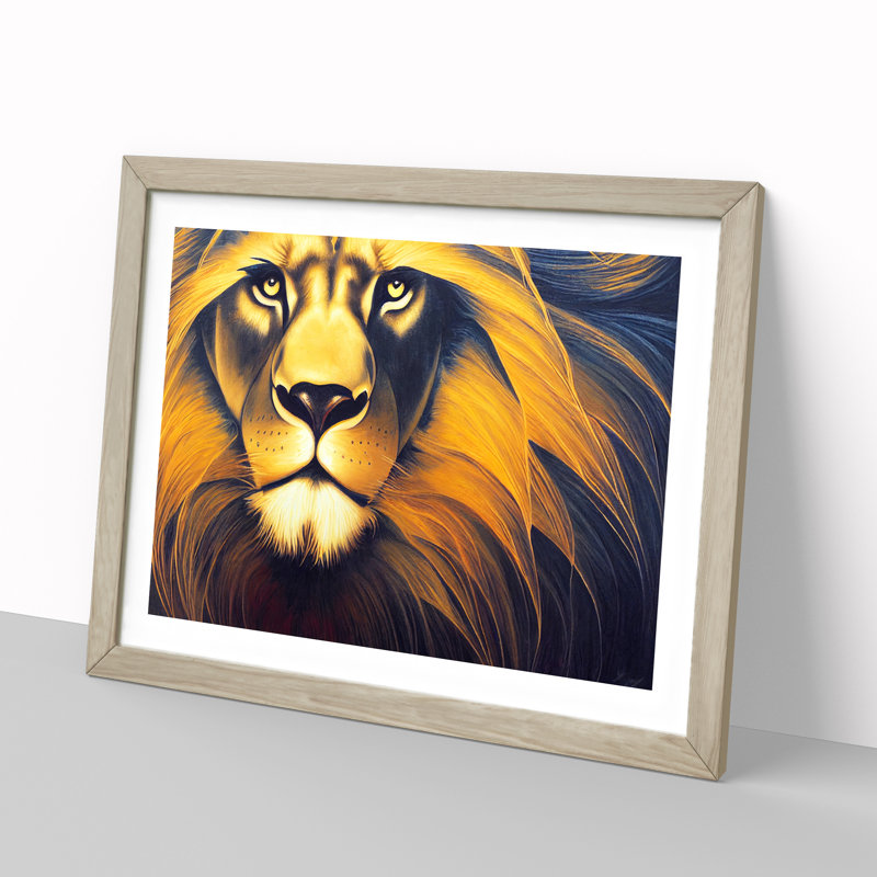 Invigorating Lion - Framed Print, 46cm H x 64cm W x 2cm D, Oak