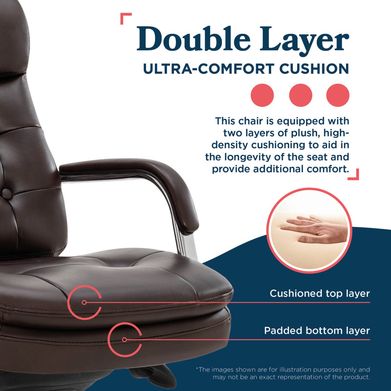 Sonata Leather Swivel Executive Office Chair, Chrome, Dark Brown