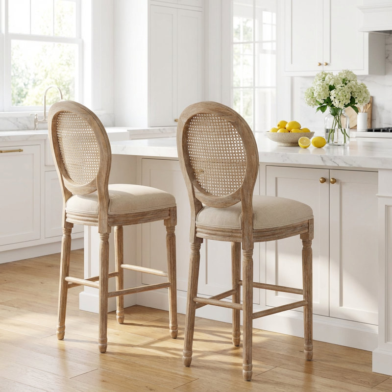 Ensemble de tabourets de bar en bois avec dossier rembourré French Country Style