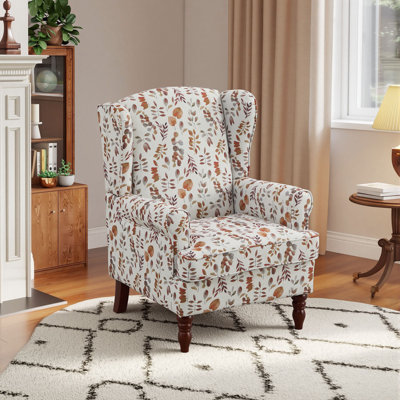 Modern Upholstered Accent Armchair with Retro Wood Legs,Floral Design